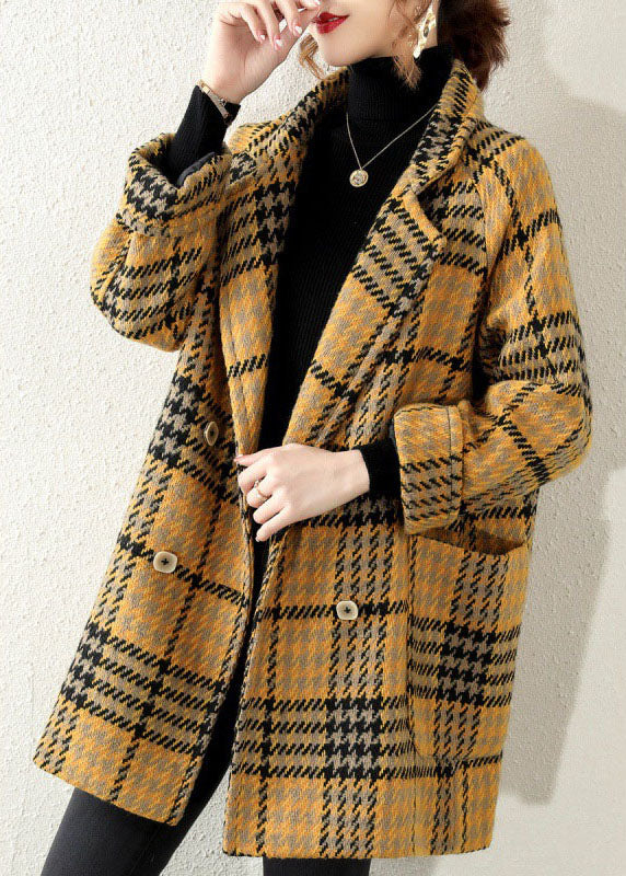 Bohemian Yellow Peter Pan Collar Plaid Coat Winter