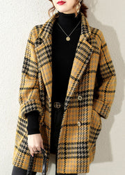 Bohemian Yellow Peter Pan Collar Plaid Coat Winter