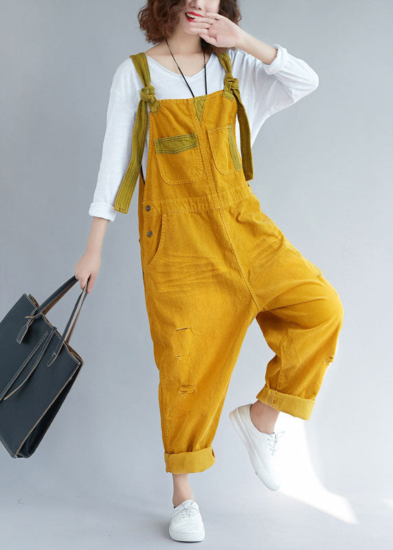 Böhmische gelbe Taschen Cord zerrissene Overalls Frühling