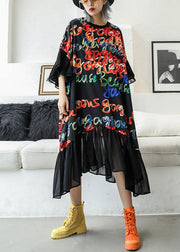 Bohemian black print cotton quilting clothes o neck patchwork Maxi summer Dress - SooLinen