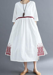 Bohemian embroidery linen women Sewing red dress summer - SooLinen