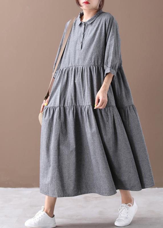 Bohemian gray clothes lapel Cinched Dresses spring Dresses - SooLinen