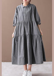 Bohemian gray clothes lapel Cinched Dresses spring Dresses - SooLinen