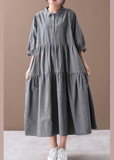 Bohemian gray clothes lapel Cinched Dresses spring Dresses - SooLinen