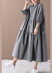 Bohemian gray clothes lapel Cinched Dresses spring Dresses - SooLinen