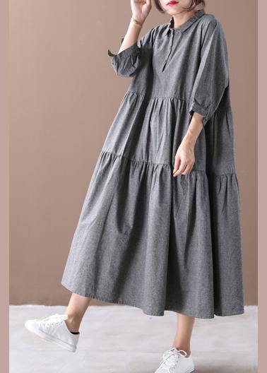 Bohemian gray clothes lapel Cinched Dresses spring Dresses - SooLinen