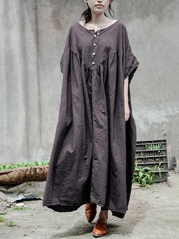 Bohemian gray cotton tunic pattern o neck baggy Kaftan Dresses - SooLinen