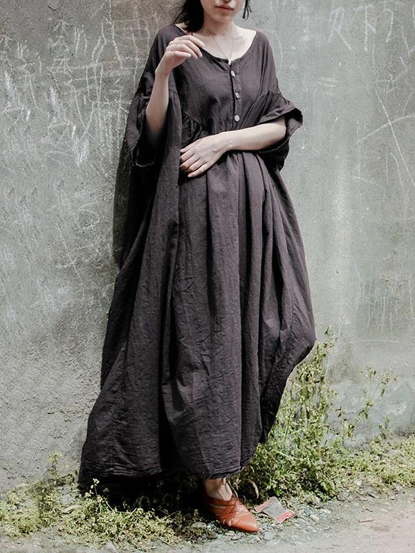 Bohemian gray cotton tunic pattern o neck baggy Kaftan Dresses - SooLinen