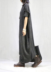 Bohemian gray dresses o neck long sleeve long fall Dress - SooLinen