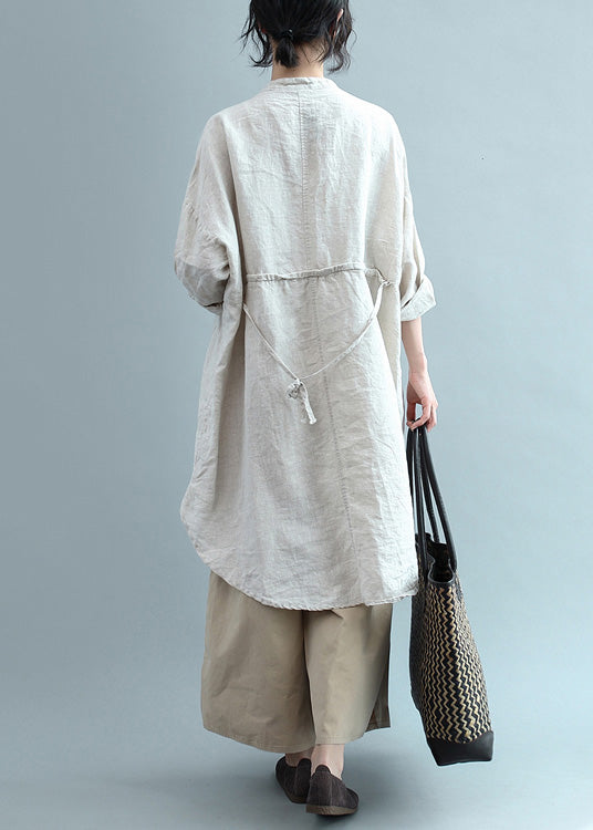 Bohemian lapel Button Down cotton top silhouette Organic Fashion beige Plus Size Clothing blouses Summer