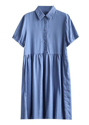 Bohemian lapel Cinched Tunic Tunic Tops blue Dresses - SooLinen