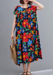 Bohemian navy print clothes o neck pockets robes summer Dresses - SooLinen