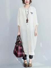 Bohemian o neck Batwing Sleeve cotton spring gray Robe Long Shirts Dress - SooLinen