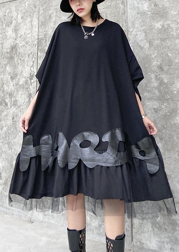 Bohemian o neck patchwork tulle clothes Women black Dresses - SooLinen