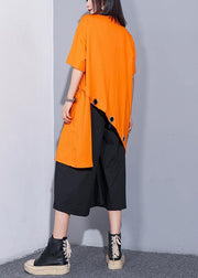 Sold-Out Bohemian orange cotton clothes o neck asymmetric oversized summer top - SooLinen