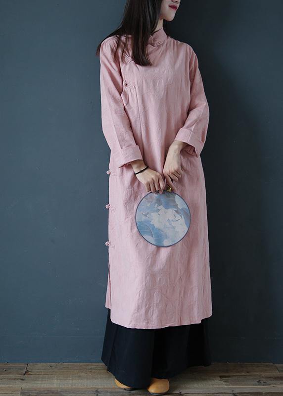 Bohemian pink Wardrobes stand collar Chinese Button Traveling Dress - SooLinen