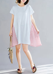 Bohemian red Plaid Cotton clothes Women large hem Dresses Summer Dress