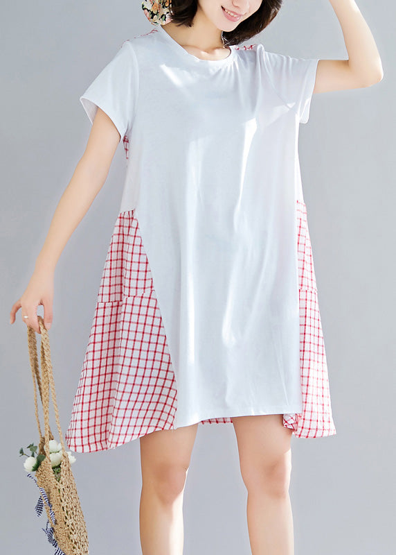 Bohemian red Plaid Cotton clothes Women large hem Dresses Summer Dress