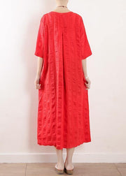 Bohemian red o neck linen clothes For Women half sleeve Kaftan summer Dress - SooLinen