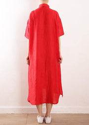 Bohemian side open Wardrobes design red Maxi Dress summer - SooLinen