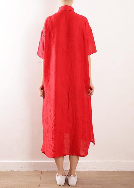 Bohemian side open Wardrobes design red Maxi Dress summer - SooLinen