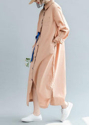 Bohemian side open cotton Long Shirts Fashion Ideas nude cotton shirt Dress fall - SooLinen