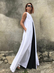 Bohemian white cotton clothes For Women sleeveless patchwork Maxi Dresses - SooLinen