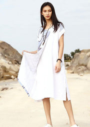 Bohemian white loose linen dress prints summer Dresses - SooLinen