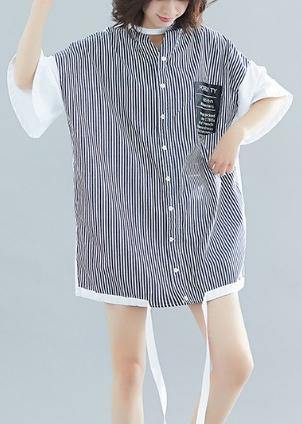 Bohemian white patchwork striped Cotton top o neck two ways to wear tunic Dress - SooLinen