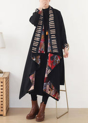 Boho Black Red V Neck Asymmetrical Design Fall Long Sleeve Loose Coat - SooLinen