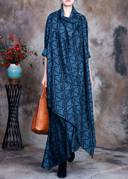 Boho Blue Asymmetric Print Robe Kleider Frühling