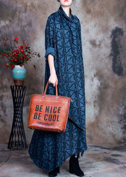 Boho Blue Asymmetrical Print Robe Dresses Spring