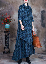 Boho Blue Asymmetrical Print Robe Dresses Spring