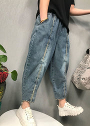 Boho Blue Plaid Patchwork denim Pants Spring