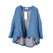 Boho Blue V Neck Pockets Cotton Winter Long sleeve Coat