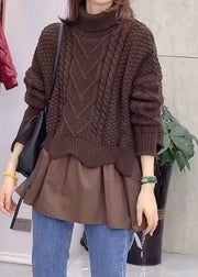 Boho Brown Patchwork Casual Knit Winter sweaters