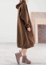 Boho Chocolate Hooded Pockets Warm Fleece Sweatshirts Winter dress