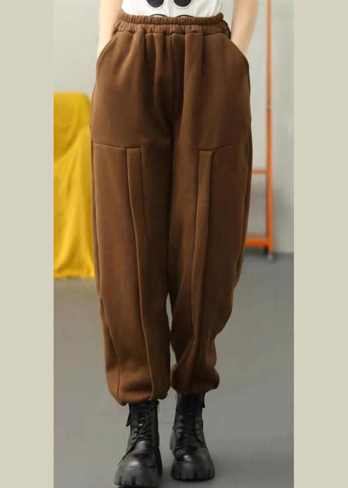 Boho Chocolate Patchwork Warm Fleece beam pants Winter