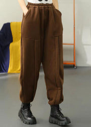 Boho Chocolate Patchwork Warm Fleece beam pants Winter