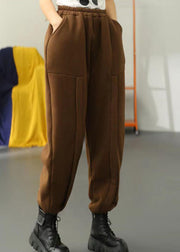 Boho Chocolate Patchwork Warm Fleece beam pants Winter