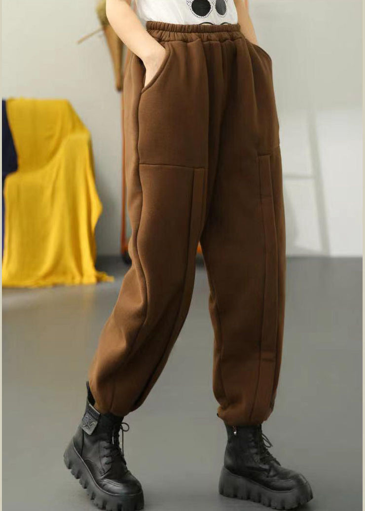 Boho Chocolate Patchwork Warm Fleece beam pants Winter