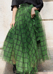 Boho Green Plaid tulle asymmetrical design Skirt Summer - SooLinen