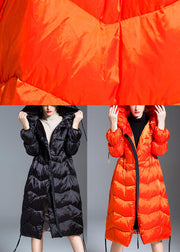 Boho Orange Loose Thick zippered Winter Duck Down Jacket In