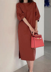 Boho Red Puff Sleeve Cotton Long Dress Spring