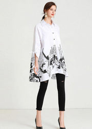 Boho White Peter Pan Collar Button Print Top Shirts - SooLinen