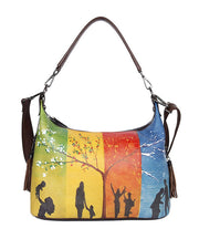 Boho Gelb Charakter Paitings Tote Handtasche aus Kalbsleder