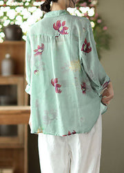 Boho light Green button Peter Pan Collar Linen Blouses Spring