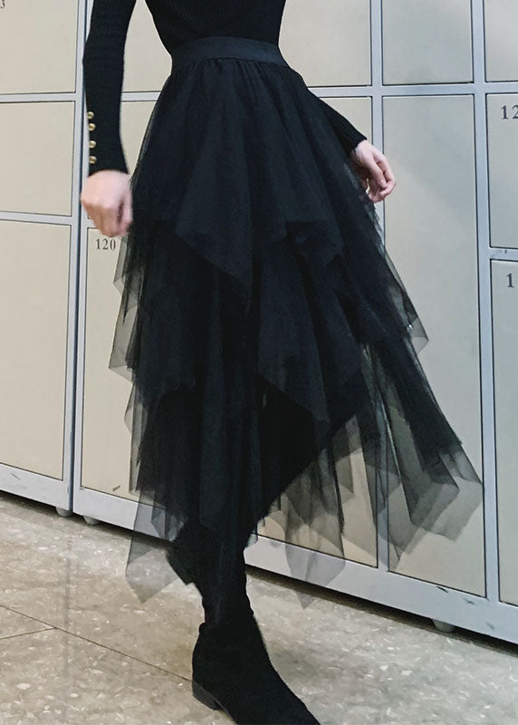 Boutique Black Asymmetrical fashion tulle Skirts Spring