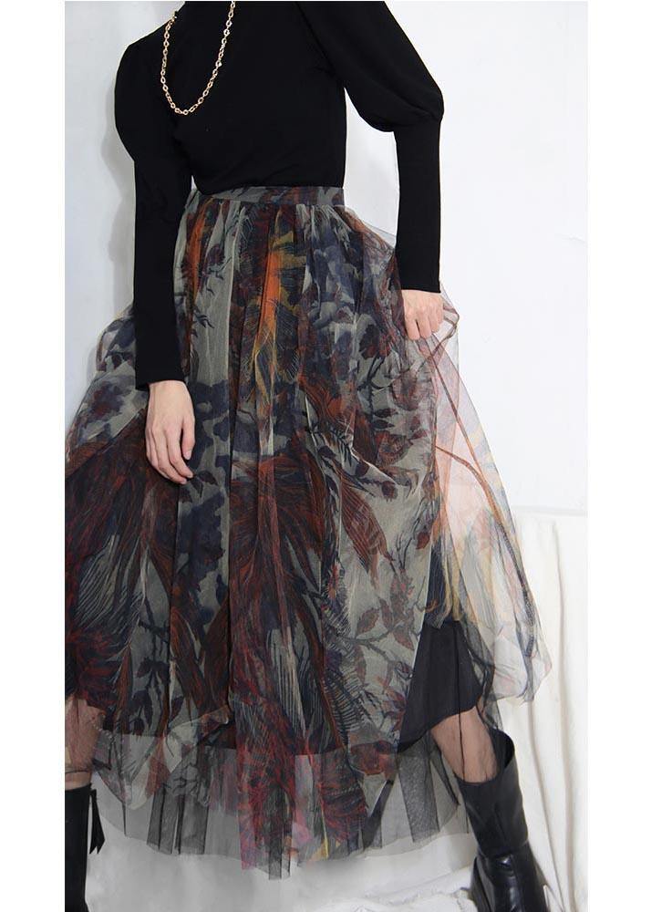 Boutique Black Print asymmetrical design Tiered  Skirt Summer - SooLinen