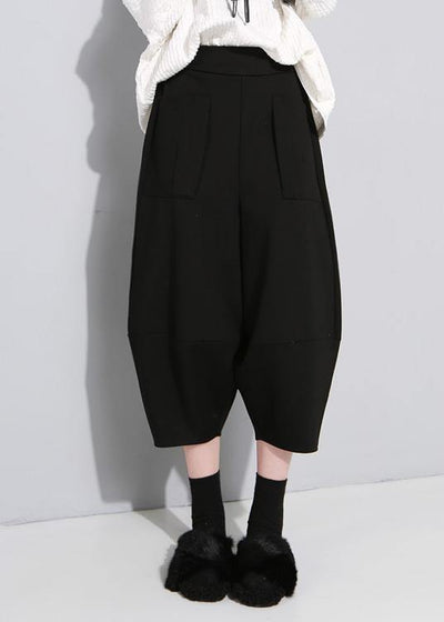 Boutique Black lantern Wide Leg Crop Pants Spring - SooLinen